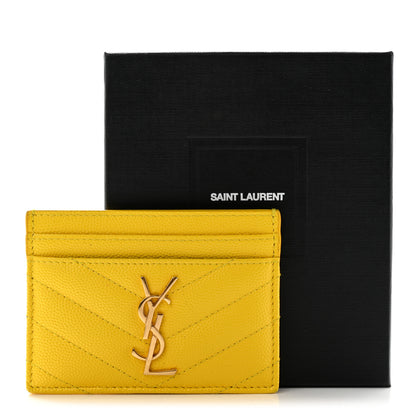 Saint Laurent Grain De Poudre Matelasse Chevron Monogram Credit Card Case Mimosa 11 of 11