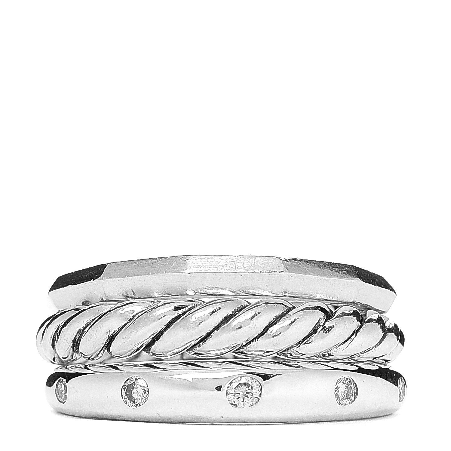 David Yurman Sterling Silver Diamond 9mm Stax Narrow Ring 49 5 1 of 4