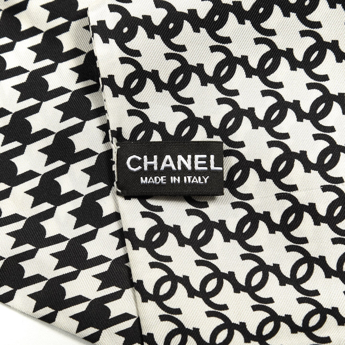 Silk Twill Houndstooth Slim Bandeau Scarf Black Ecru