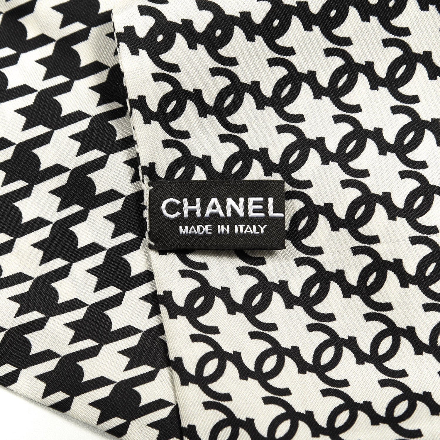 Chanel Silk Twill Houndstooth Slim Bandeau Scarf Black Ecru 3 of 3