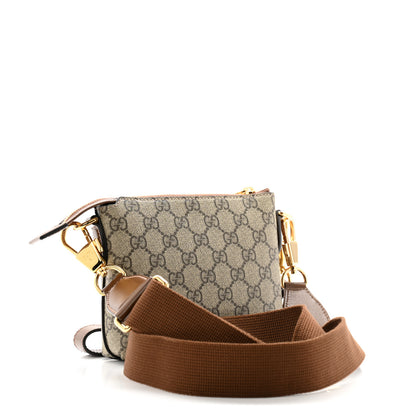 Gucci GG Supreme Monogram Azalea Calfskin Small Retro Interlocking G Wristlet Messenger Bag Beige Ebony Brown Sugar 3 of 10