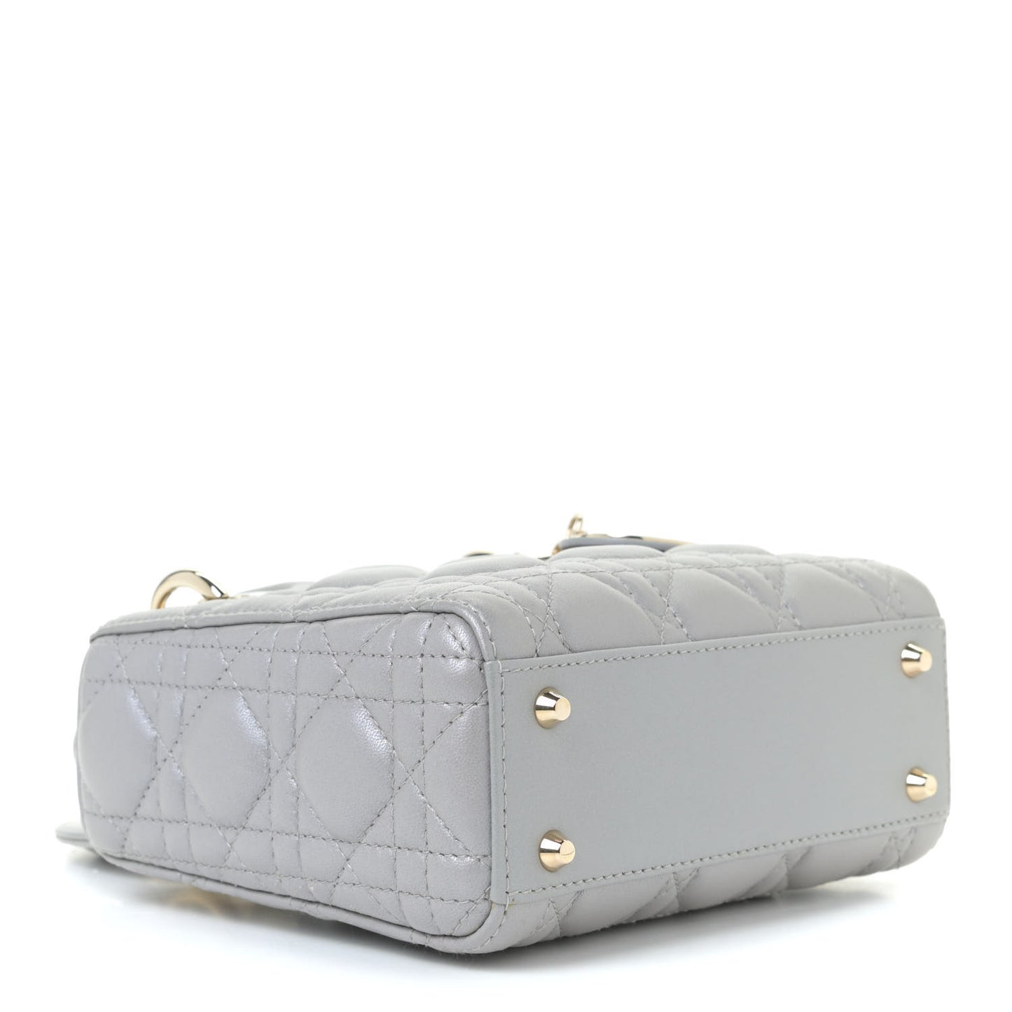 Metallic Lambskin Cannage Mini Lady Dior Grey