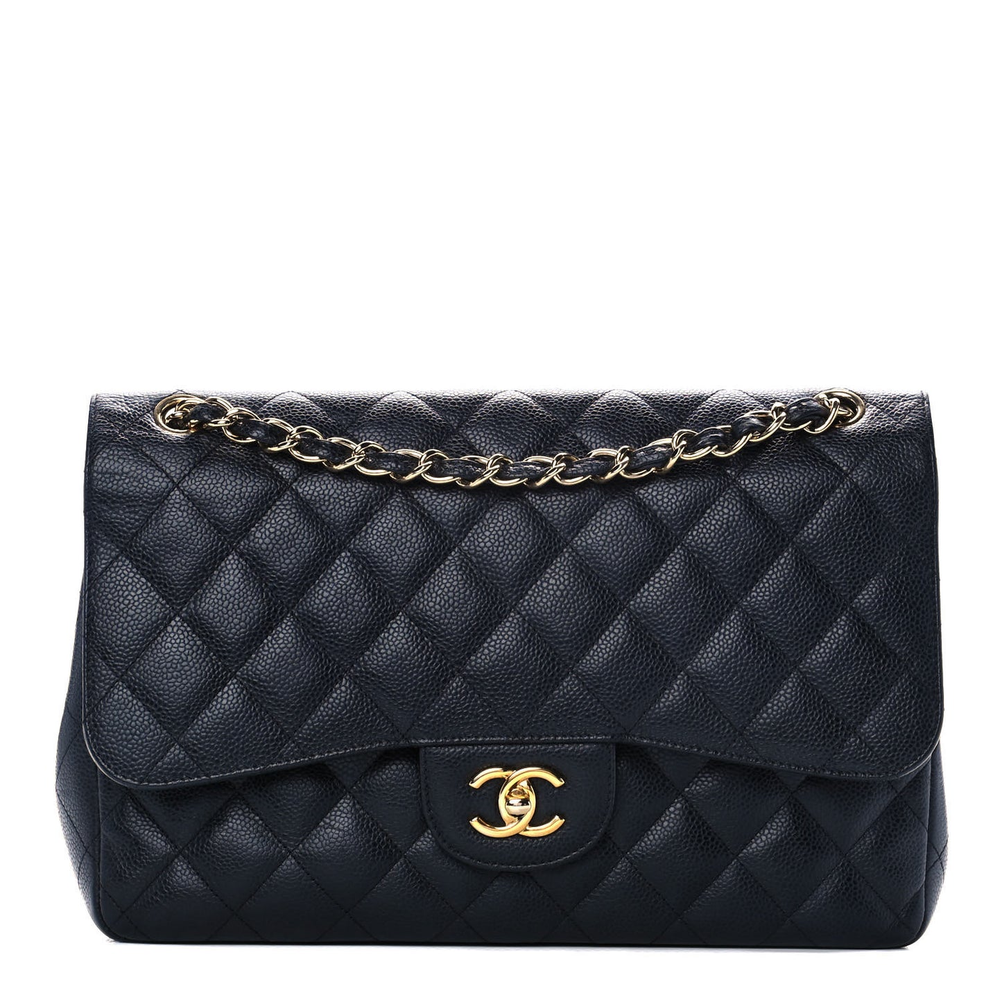 Caviar Quilted Jumbo Double Flap Black