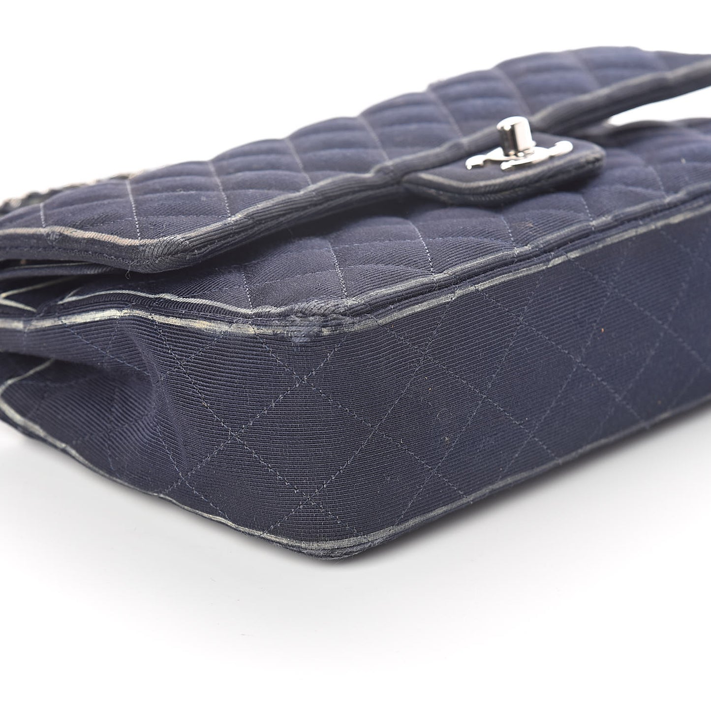 Grosgrain Quilted Medium Double Flap Navy
