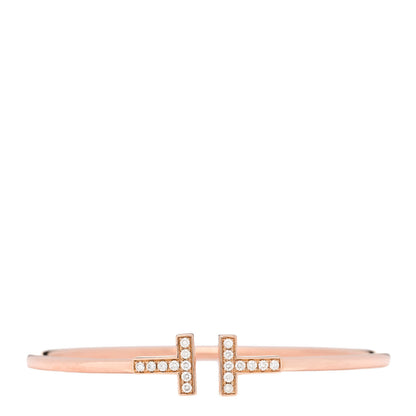 Tiffany 18K Rose Gold Diamond T Wire Bracelet 1 of 3