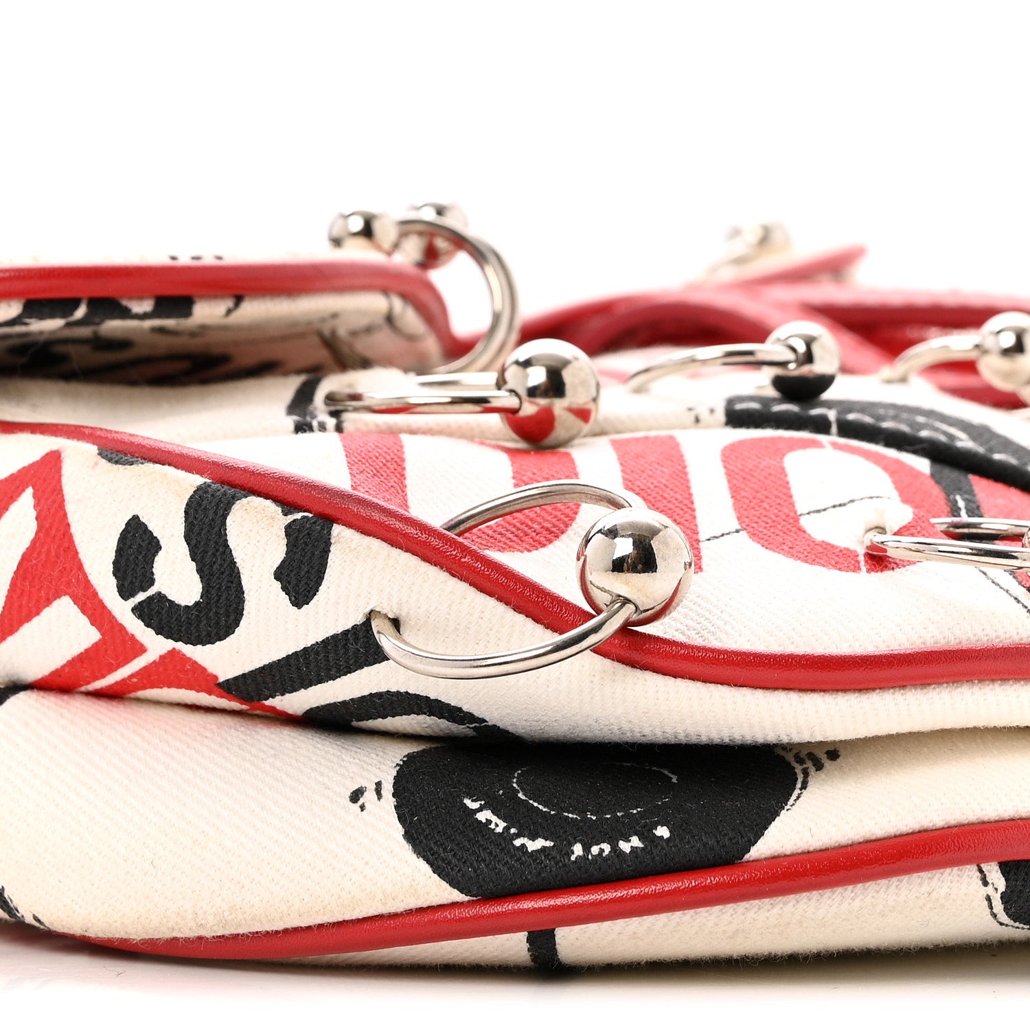 Christian Dior Canvas Hardcore Pierced Saddle Bag White Red Black 8 of 14