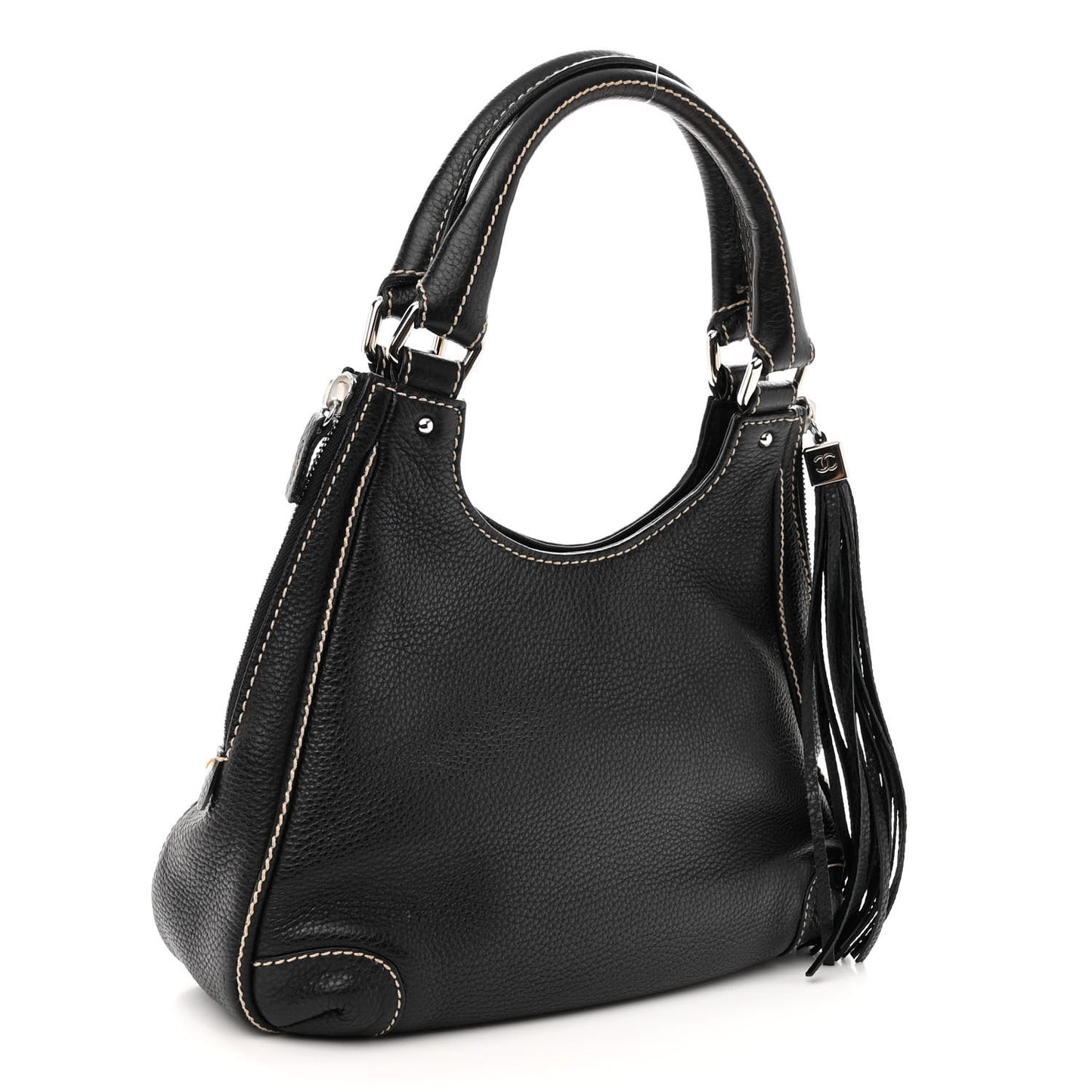 Grained Calfskin Tassel Hobo Black