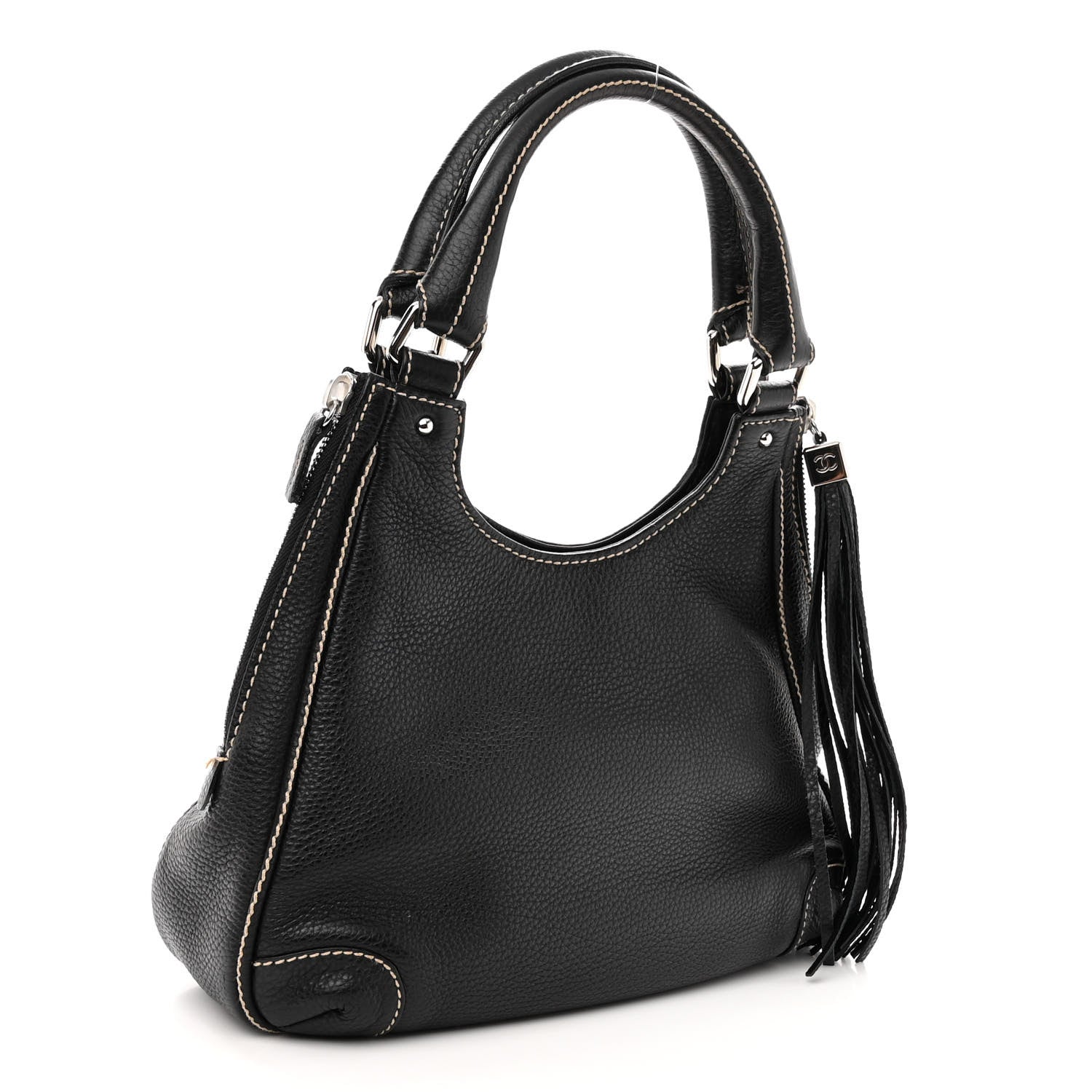 Chanel Grained Calfskin Tassel Hobo Black 3 of 12
