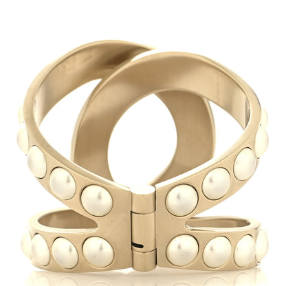 Chanel Metal Pearl CC Cuff Bracelet S Matte Gold 3 of 5