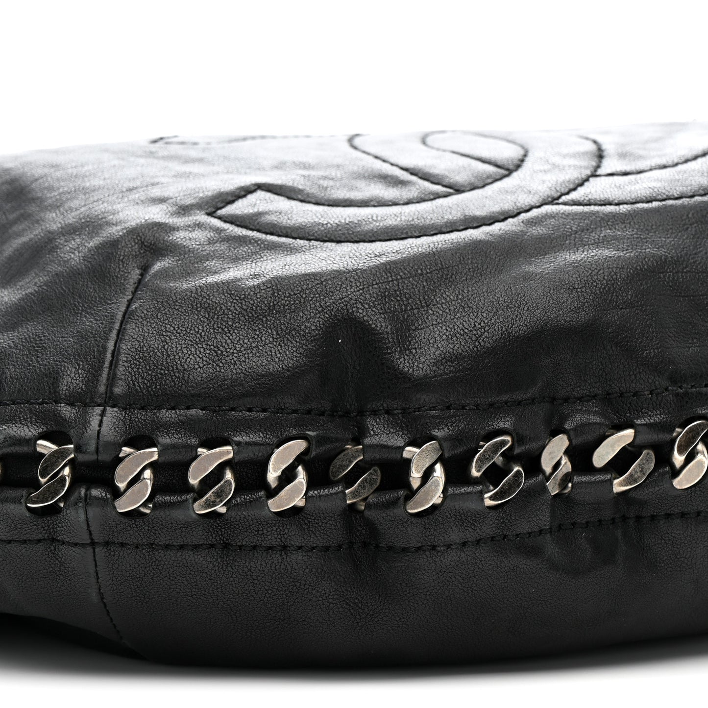 Calfskin Modern Chain Rhodoid Hobo Black