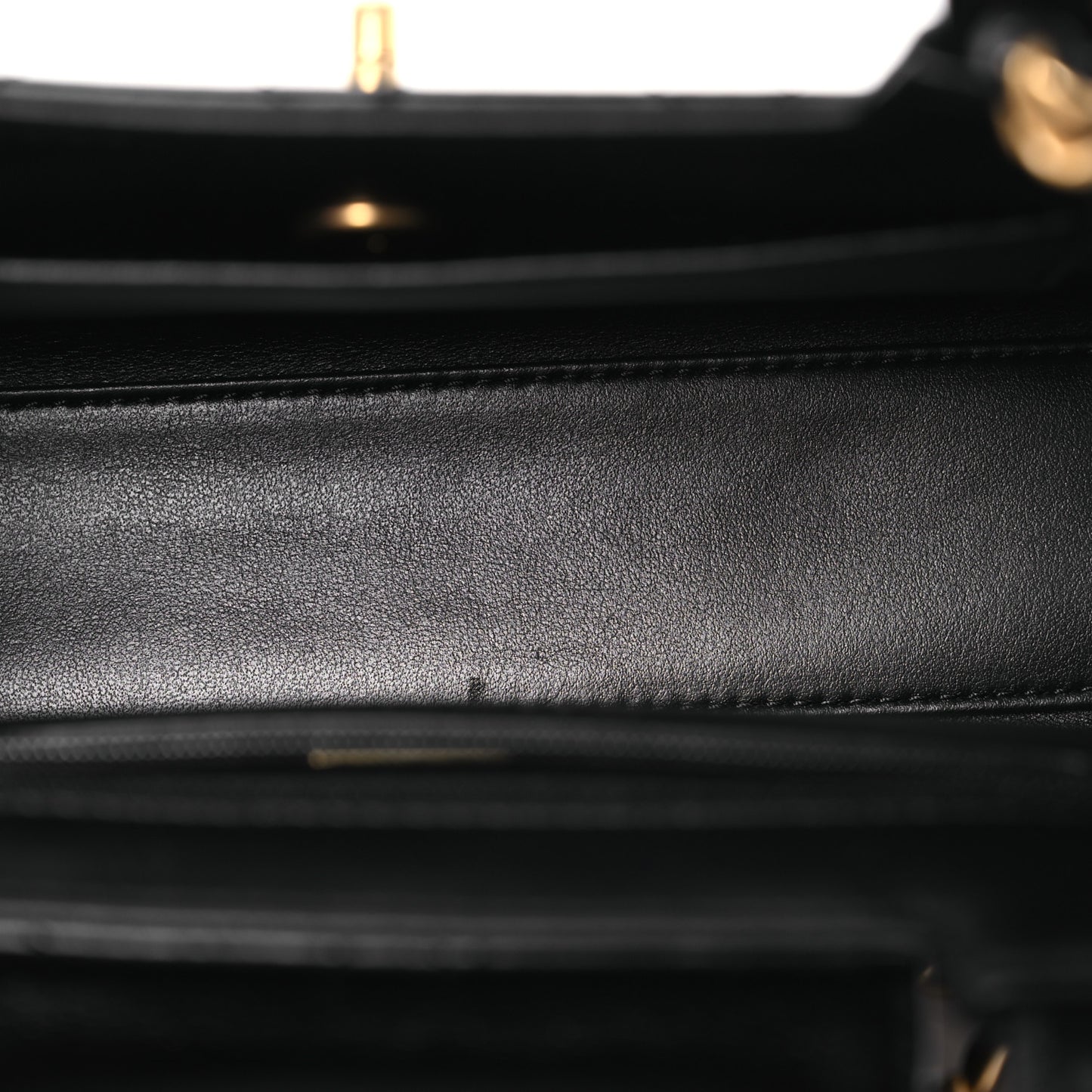 Shiny Aged Calfskin Quilted Nano Kelly Shopper Black