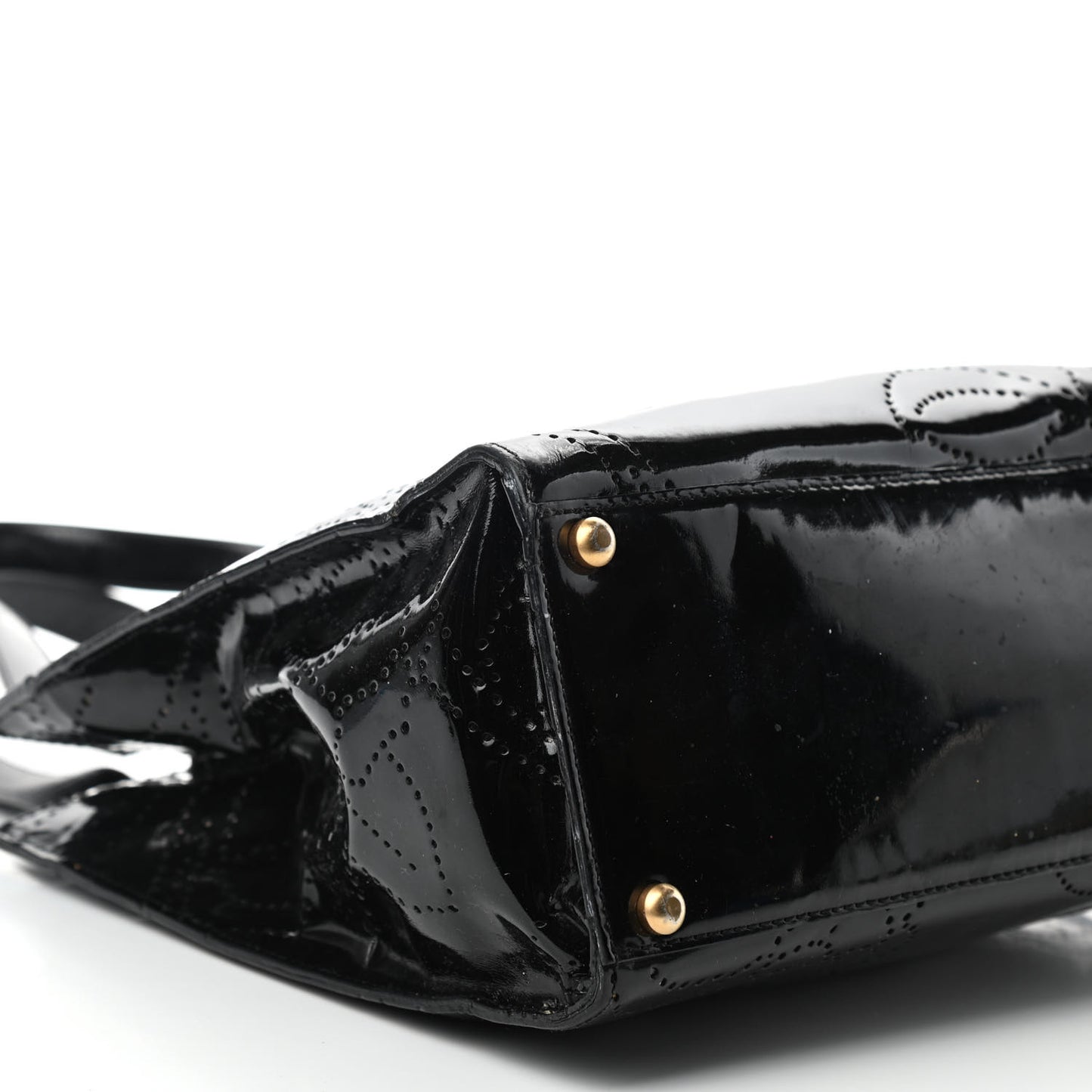 Patent Perforated Camellia Tote Black