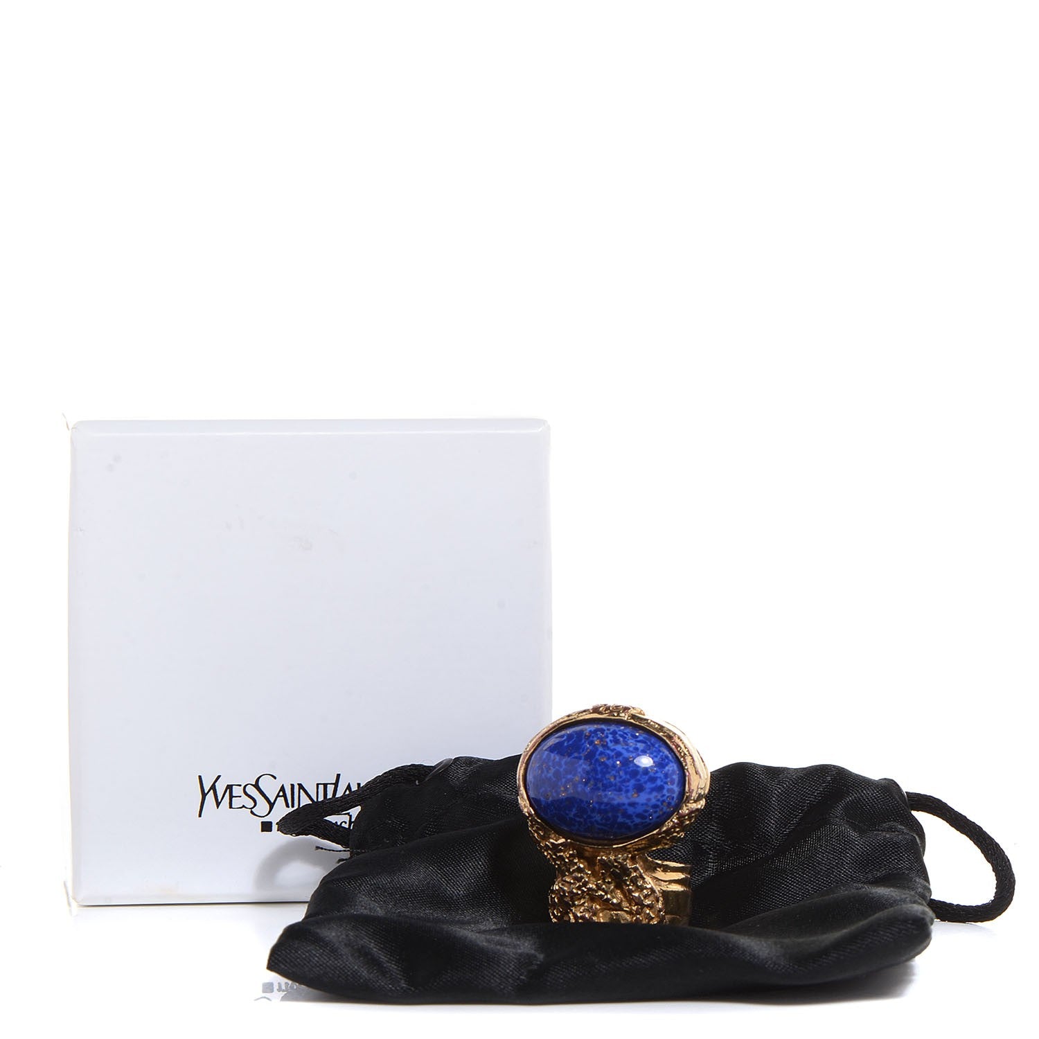 Saint Laurent Glass Cabochon Arty Ovale Ring 8 Gold Lapis 5 of 5