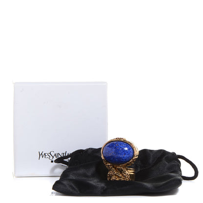 Saint Laurent Glass Cabochon Arty Ovale Ring 8 Gold Lapis 5 of 5