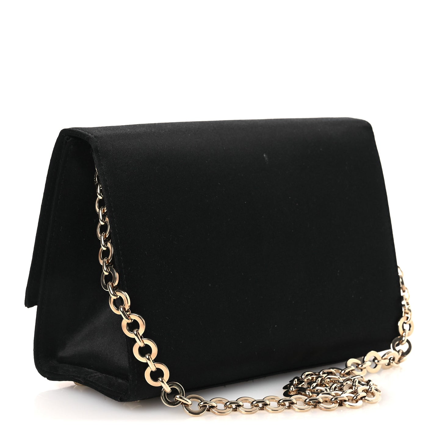 Satin Crystal Gancini Chain Flap Bag Black