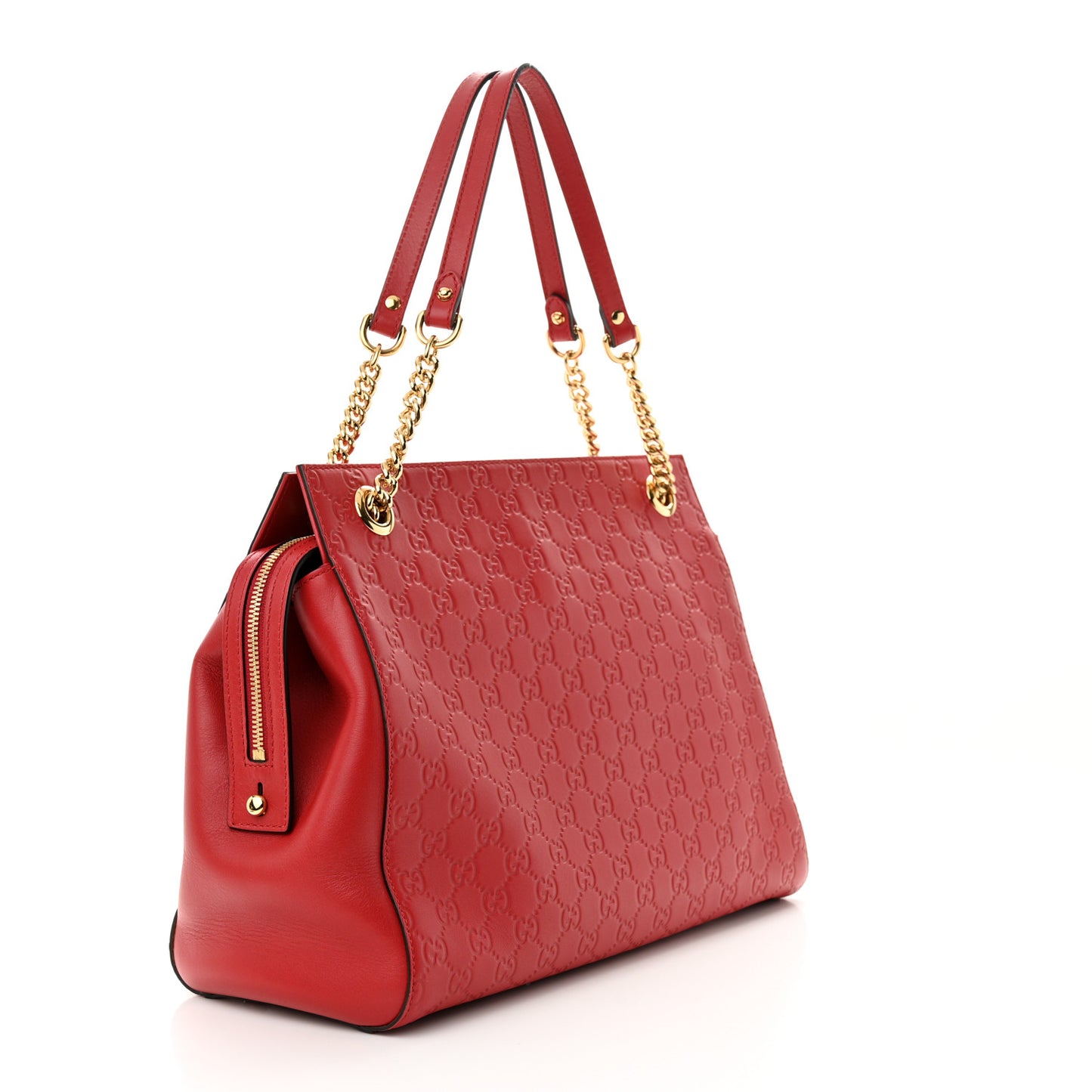 Soft Guccissima Signature Large Shoulder Tote Bag Hibiscus Red