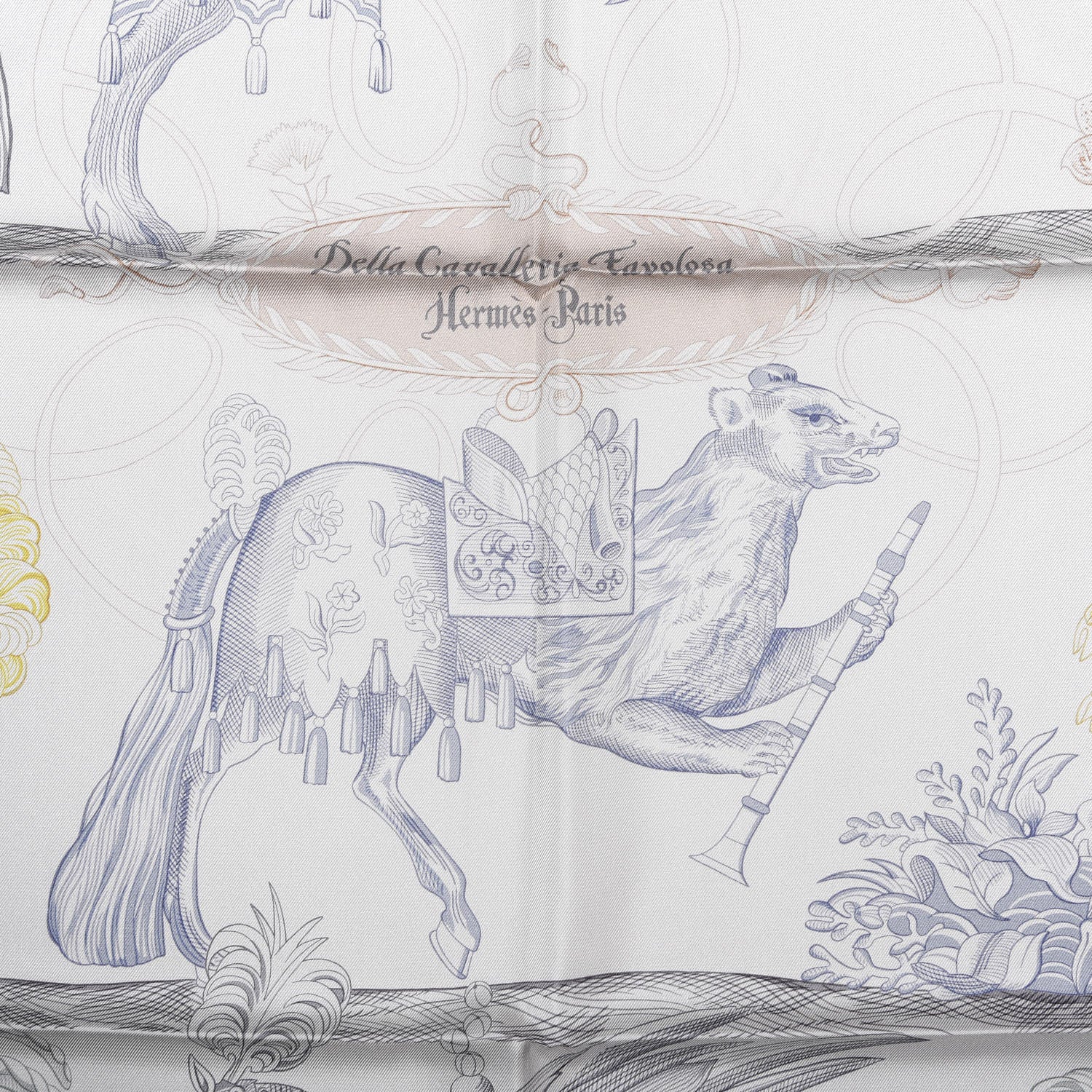 Hermes Silk Della Cavalleria Favolosa Reversible Scarf 90 Gris Argente Jaune Etoupe 3 of 6