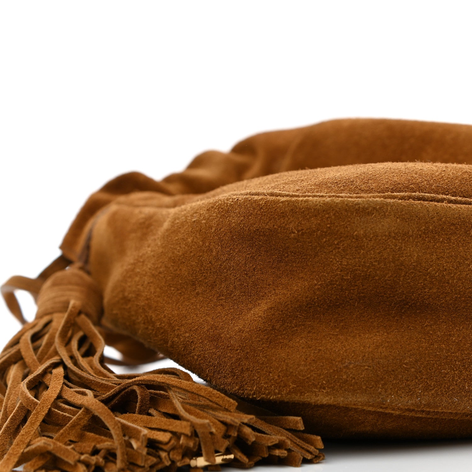Saint Laurent Suede Calfskin Fringe Bucket Light Ochre 8 of 9