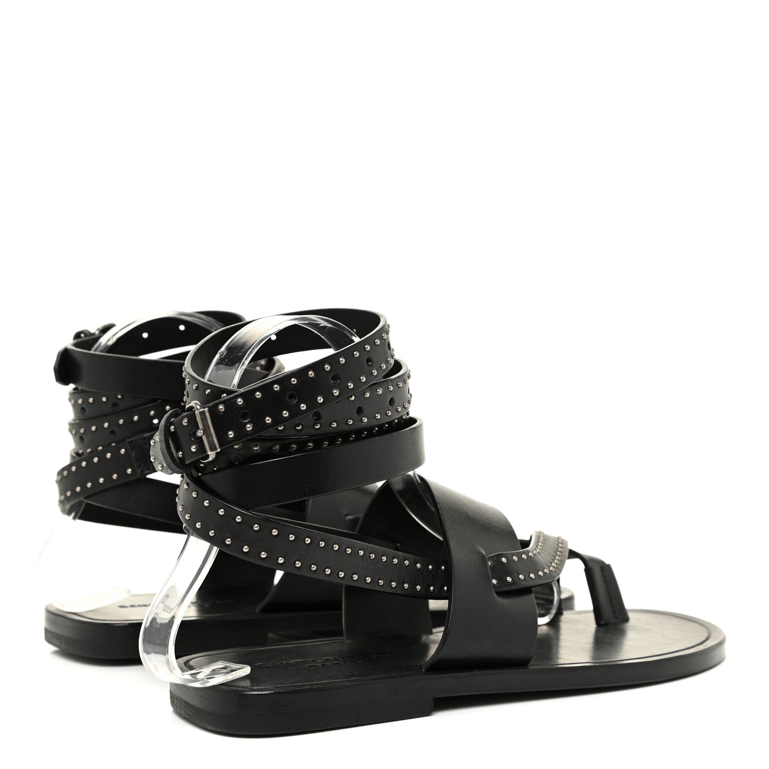 Saint Laurent Calfskin Culver Studded Flat Sandals 37 Black 5 of 12