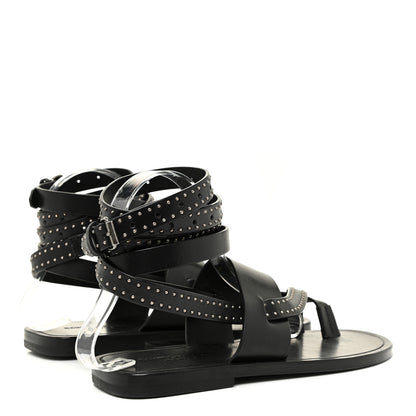 Saint Laurent Calfskin Culver Studded Flat Sandals 37 Black 5 of 12