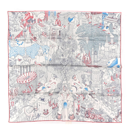 Hermes Silk Animapolis Scarf 90 White Bleu Azur Rouge 1 of 4