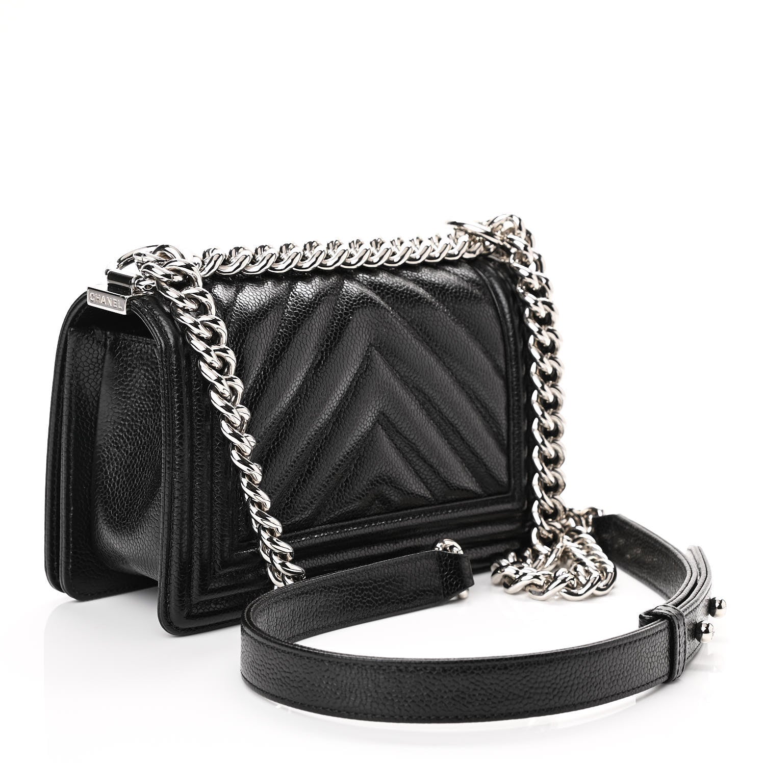 Chanel Caviar Chevron Quilted Small Boy Flap Black 3 of 10