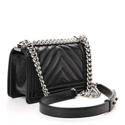 Chanel Caviar Chevron Quilted Small Boy Flap Black 3 of 10