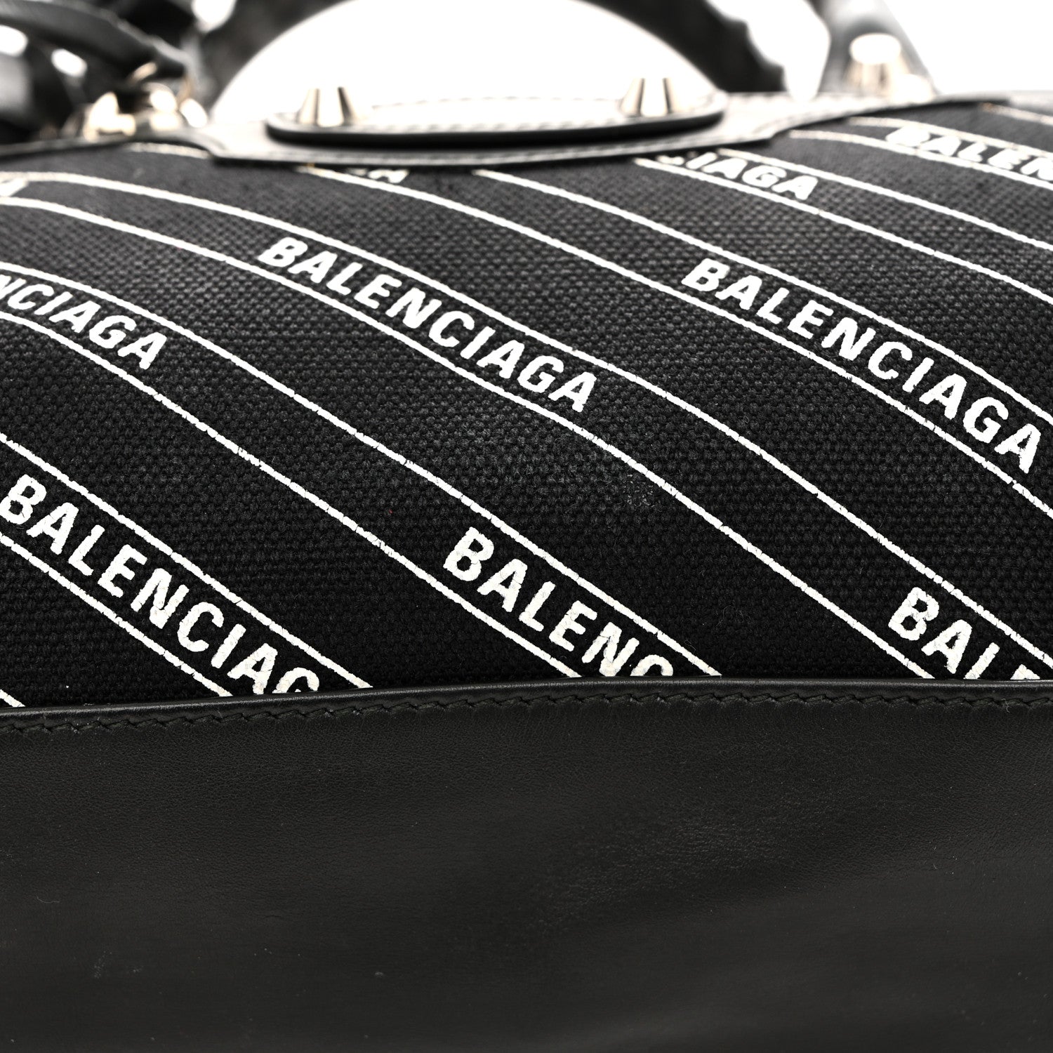 Balenciaga Canvas Satin Calfskin Diagonal Allover Logo Print Classic Silver Hardware S City Black White 12 of 12