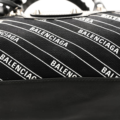 Balenciaga Canvas Satin Calfskin Diagonal Allover Logo Print Classic Silver Hardware S City Black White 12 of 12