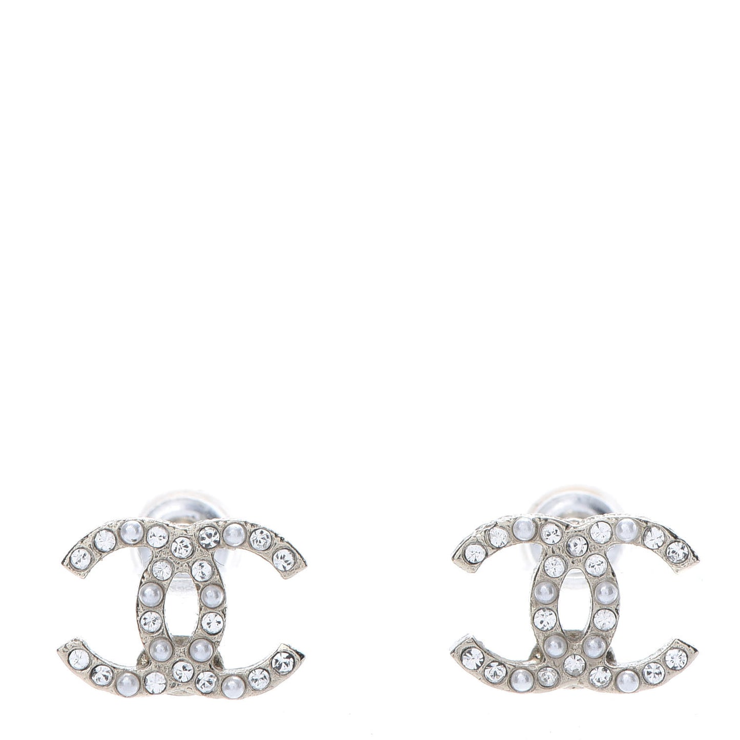 Pearl Crystal CC Charms Stud Earrings Light Gold