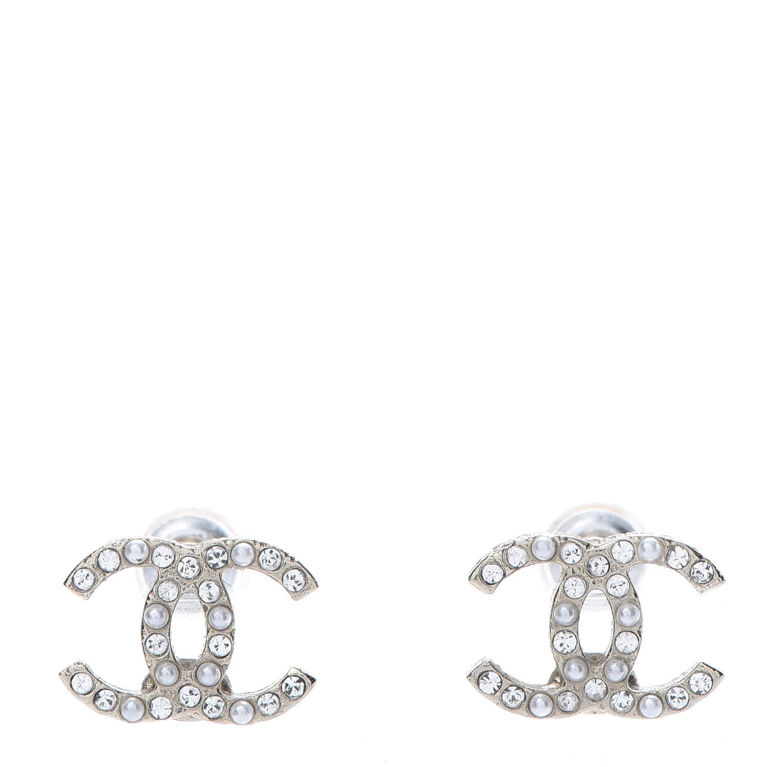 Chanel Pearl Crystal CC Charms Stud Earrings Light Gold 1 of 6