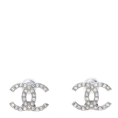 Chanel Pearl Crystal CC Charms Stud Earrings Light Gold 1 of 6