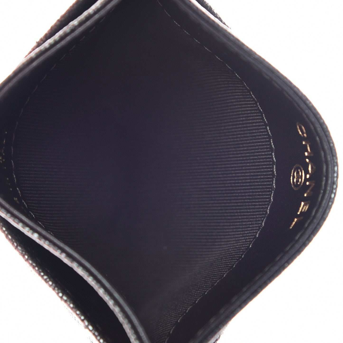 Iridescent Caviar Quilted Card Holder Black