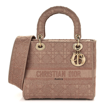 Christian Dior Canvas Embroidered Cannage Medium Lady D-Lite Pink 1 of 10