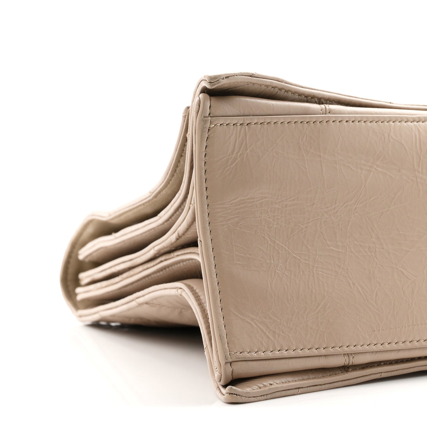 Crushed Calfskin Quilted Large Crush Chain Bag Nude