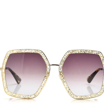Gucci Glitter Acetate Oversize Square Frame Sunglasses GG0106S Gold 2 of 8
