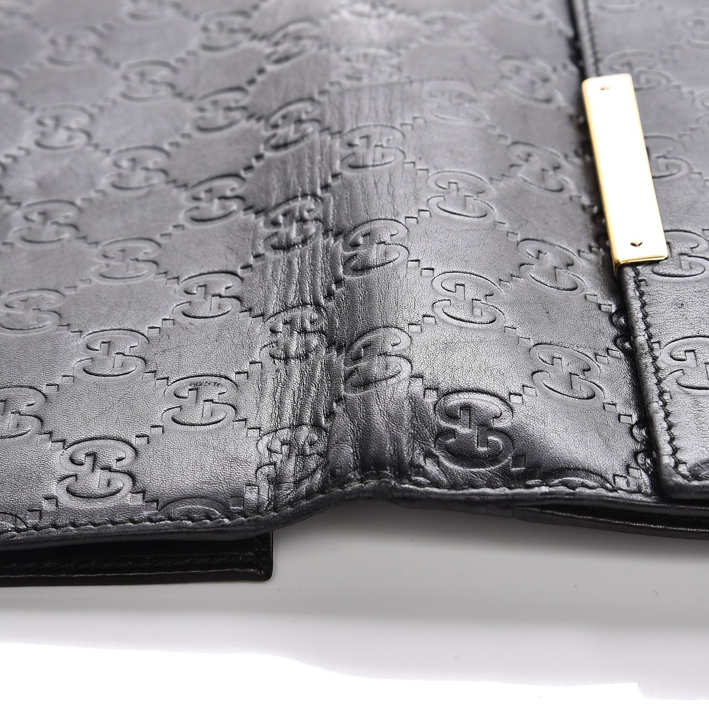 Guccissima Margaux Calfskin Metal Bar Continental Flap Wallet Black