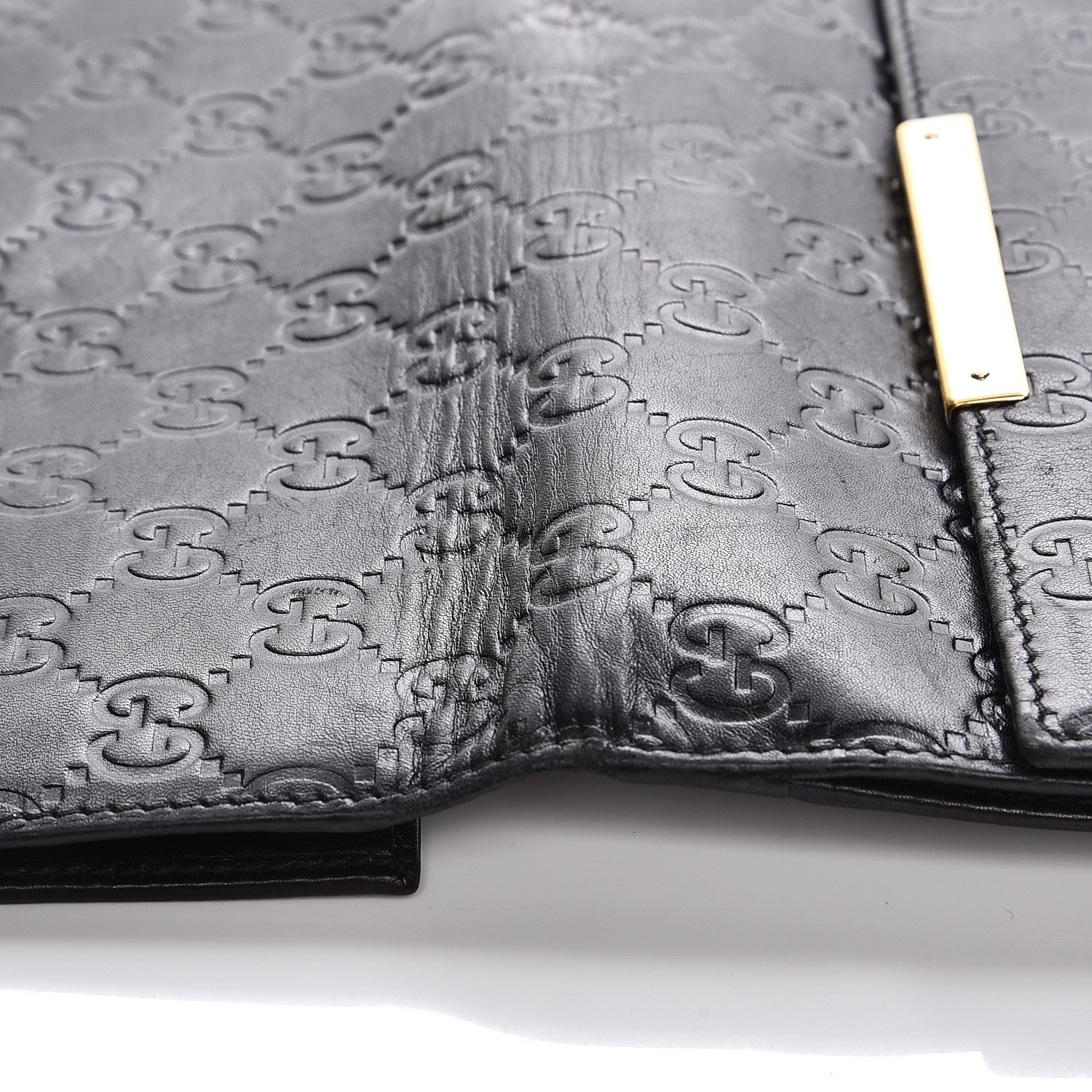 Gucci Guccissima Margaux Calfskin Metal Bar Continental Flap Wallet Black 9 of 14