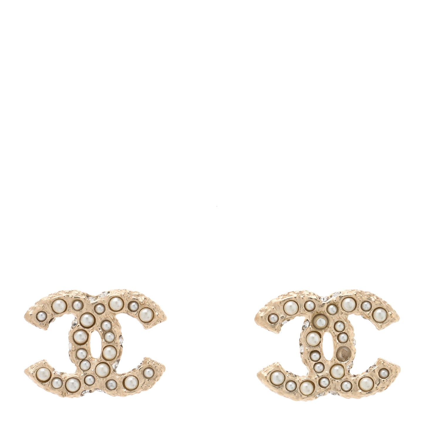 Metal Graduated Pearl Crystal CC Earrings Light Gold