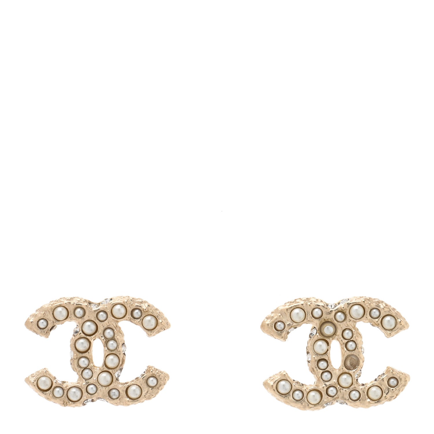 Chanel Metal Graduated Pearl Crystal CC Earrings Light Gold 1 of 5