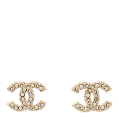 Chanel Metal Graduated Pearl Crystal CC Earrings Light Gold 1 of 5