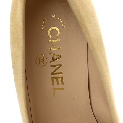 Chanel Kid Suede Grosgrain Cap Toe Pumps 37.5 Beige Black 7 of 8