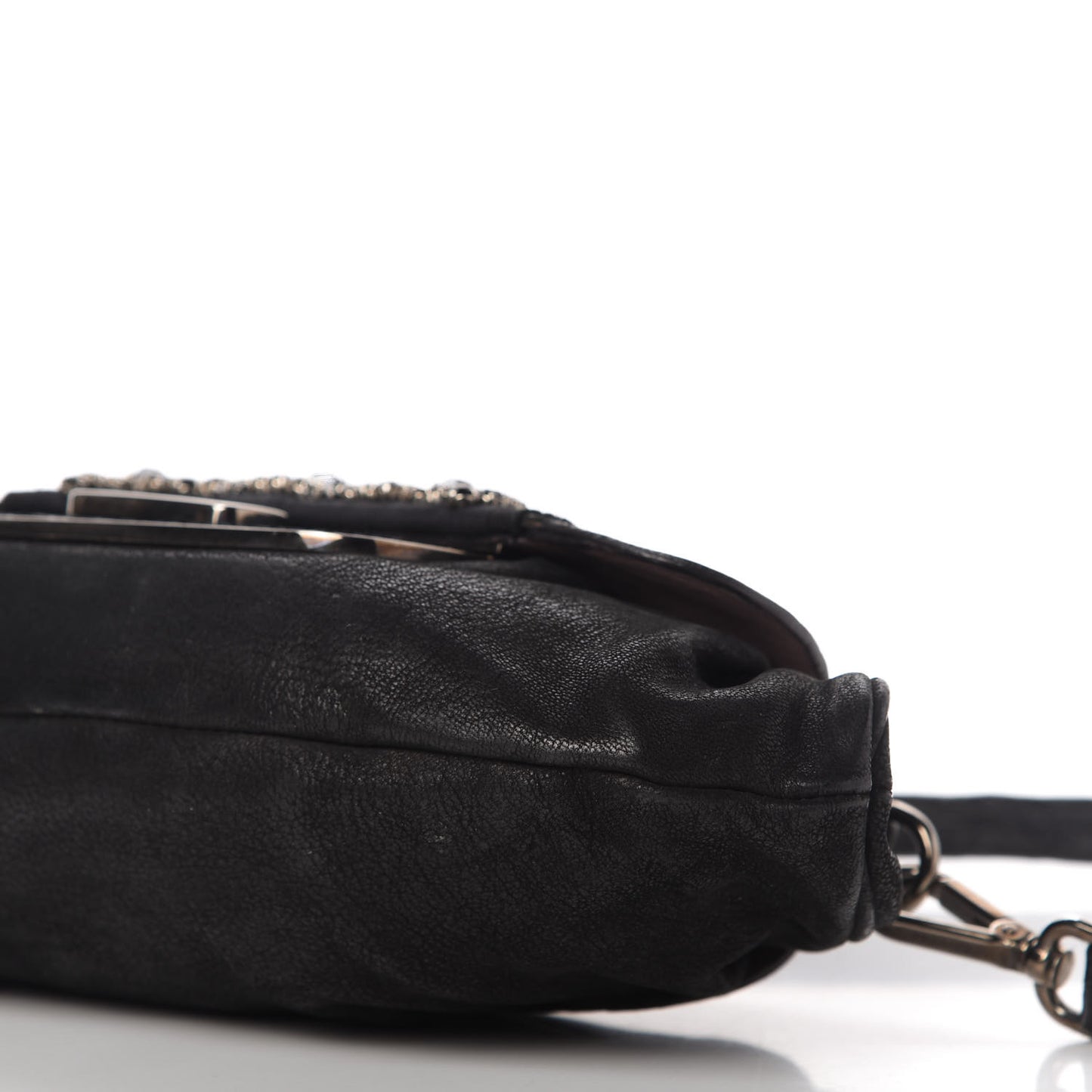 Camosciato Crocodile Crystal Shoulder Bag Black