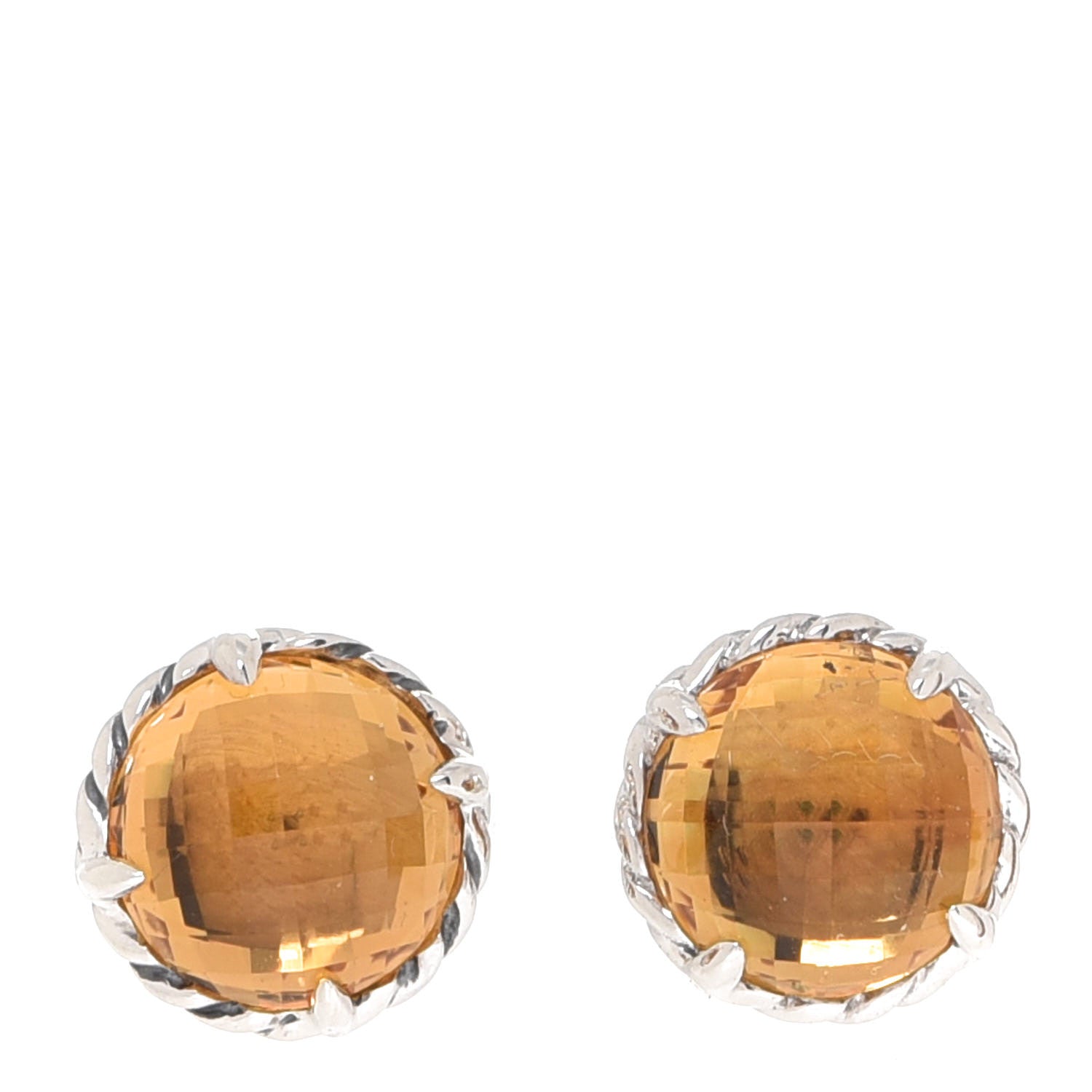 David Yurman Sterling Silver Citrine 8mm Chatelaine Earrings 1 of 4