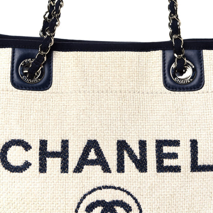 Chanel Woven Straw Raffia Small Deauville Tote White Navy 14 of 21