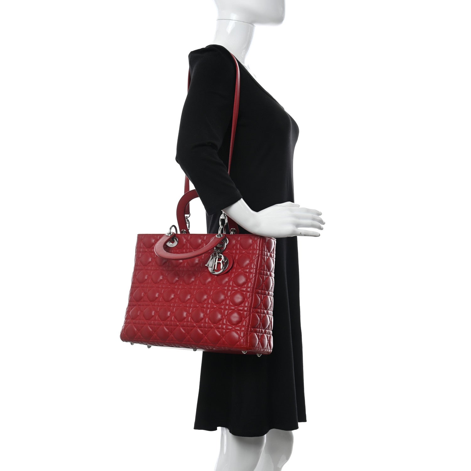 Christian Dior Lambskin Cannage Large Lady Dior Red 2 of 10
