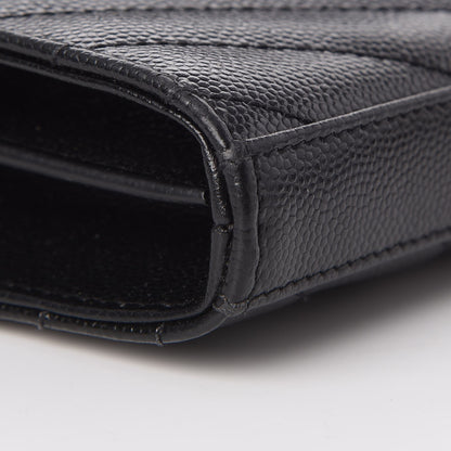 Saint Laurent Grain De Poudre Matelasse Chevron Monogram Chain Wallet Black 9 of 10