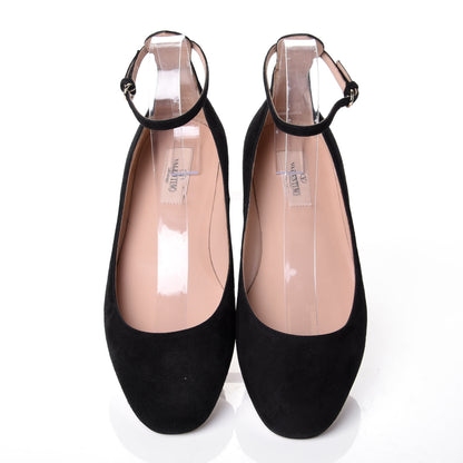 Valentino Garavani Suede Ankle Strap Ballerina Flats 38 Black 5 of 11