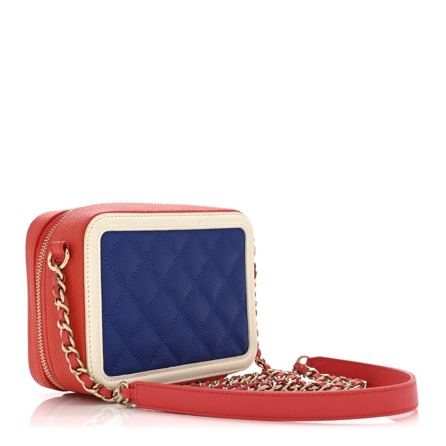 Chanel Caviar Quilted Filigree Vanity Clutch With Chain Blue White Red 3 of 10