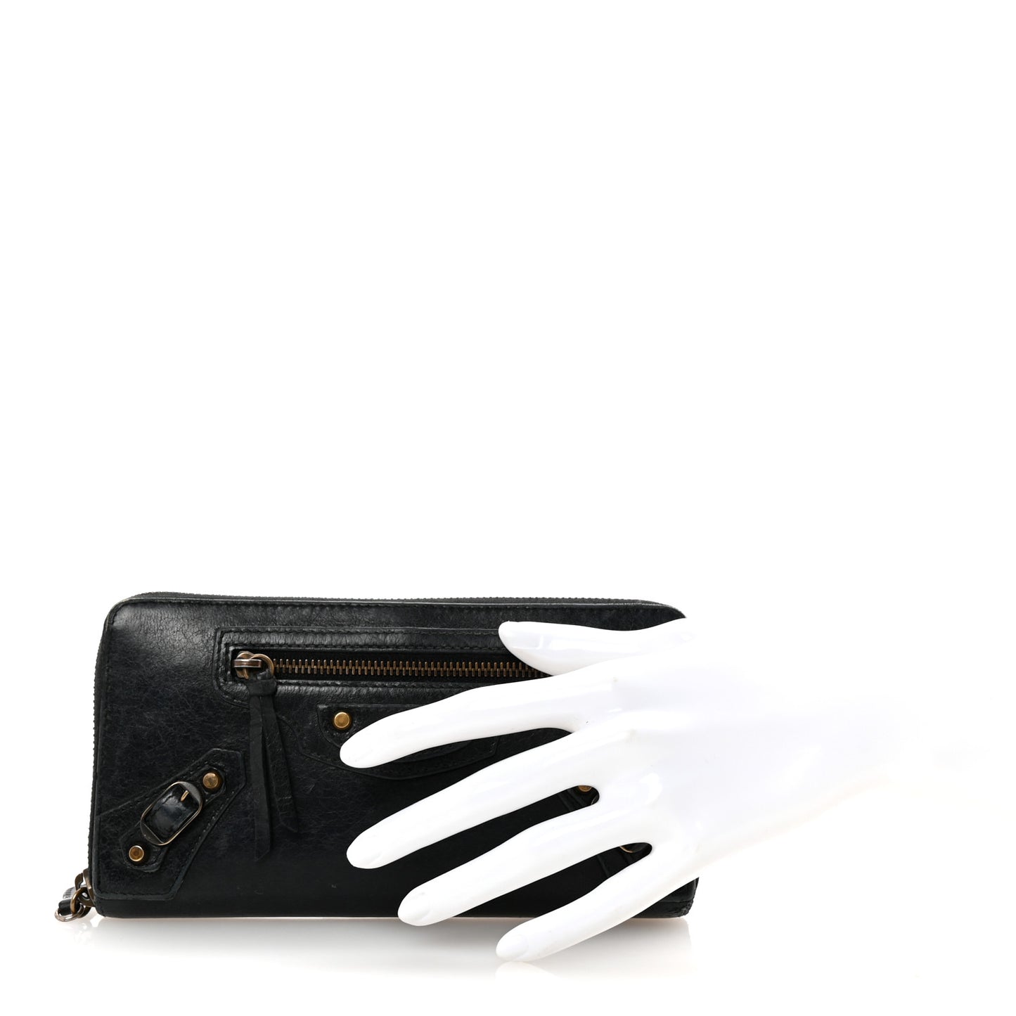 Agneau Classic Hardware Continental Zip Around Wallet Black